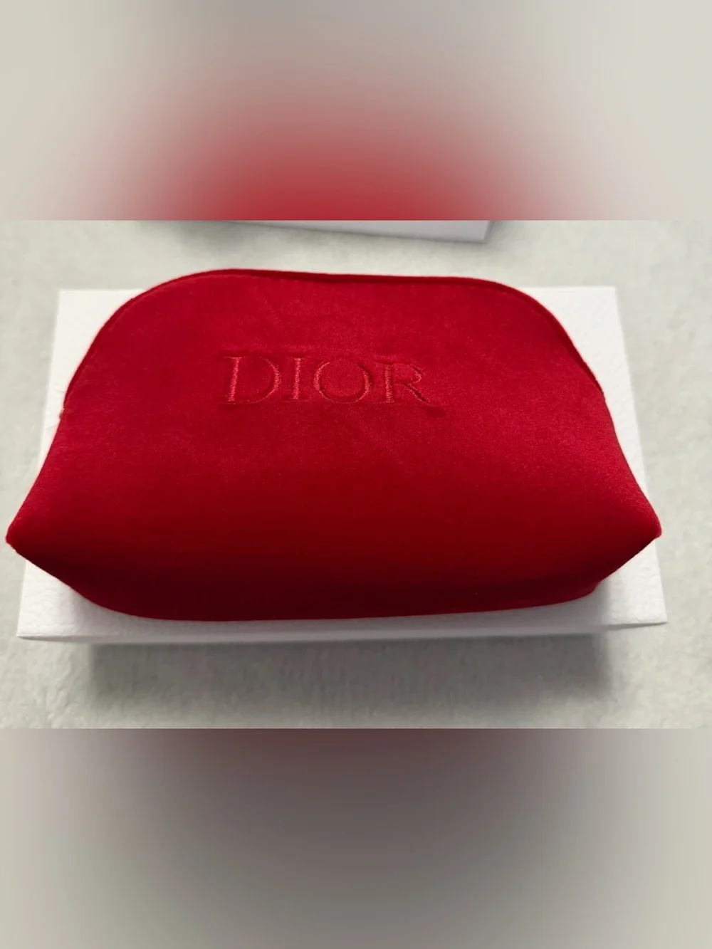 Dior Red Velvet Pouch with Embossed Logo